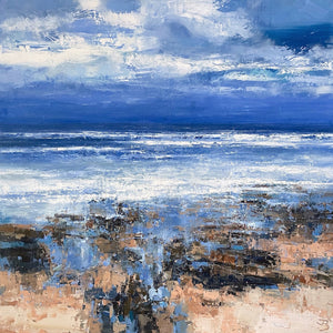 Painting of waves crashing on the beach by artist John Brenton