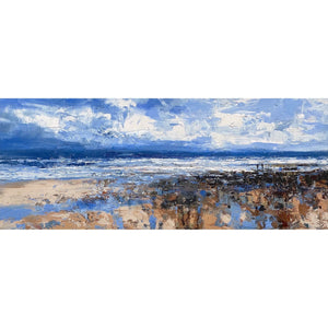 Painting of two people walking on the beach and watching the waves by artist John Brenton
