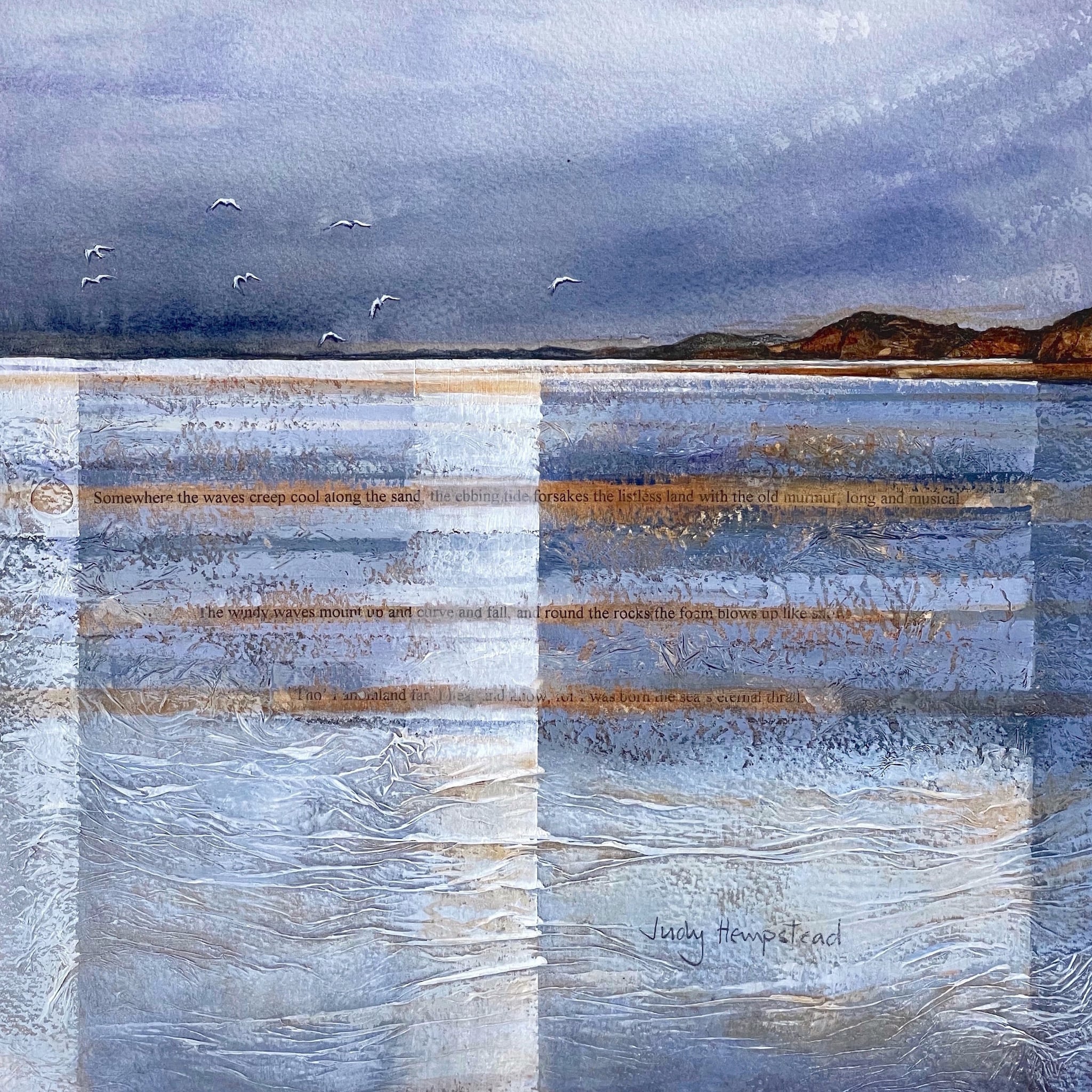 Semi-abstract painting of the sea and coast by artist Judy Hempstead