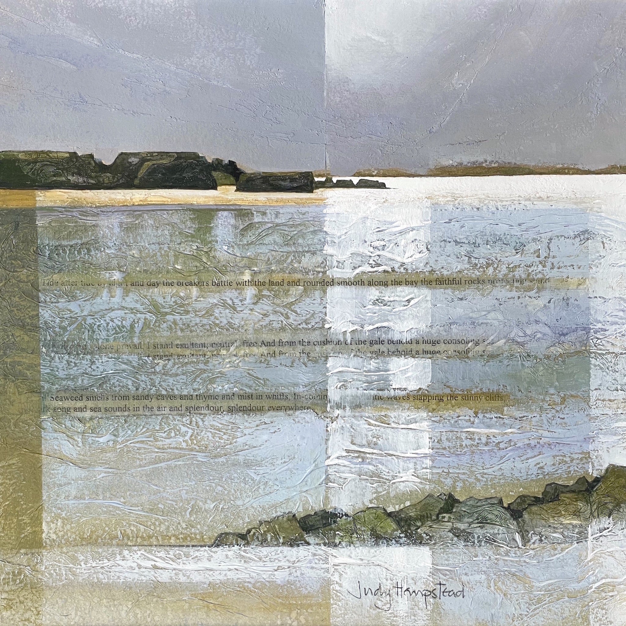 Semi-abstract painting of Treyarnon Bay by artist Judy Hempstead