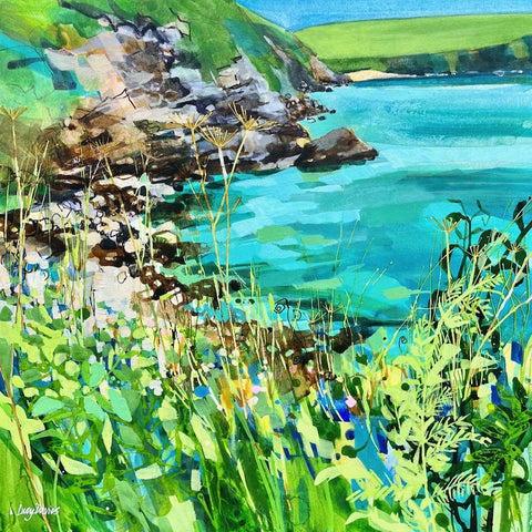 Painting of Hallane Beach near Pentewan, Cornwall by artist Lucy Davies