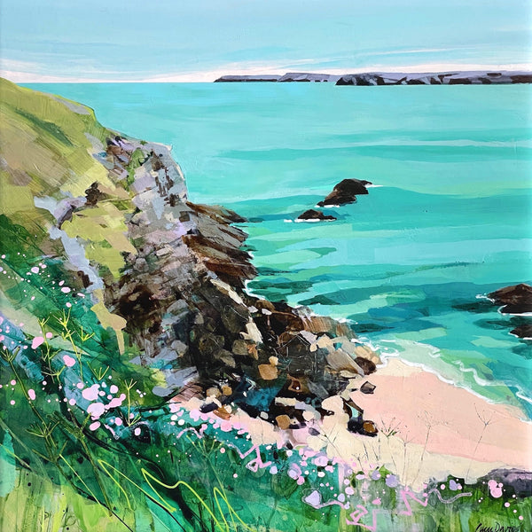 Painting of the cliffs at Big Guns Cove, Harlyn in Cornwall by artist Lucy Davies