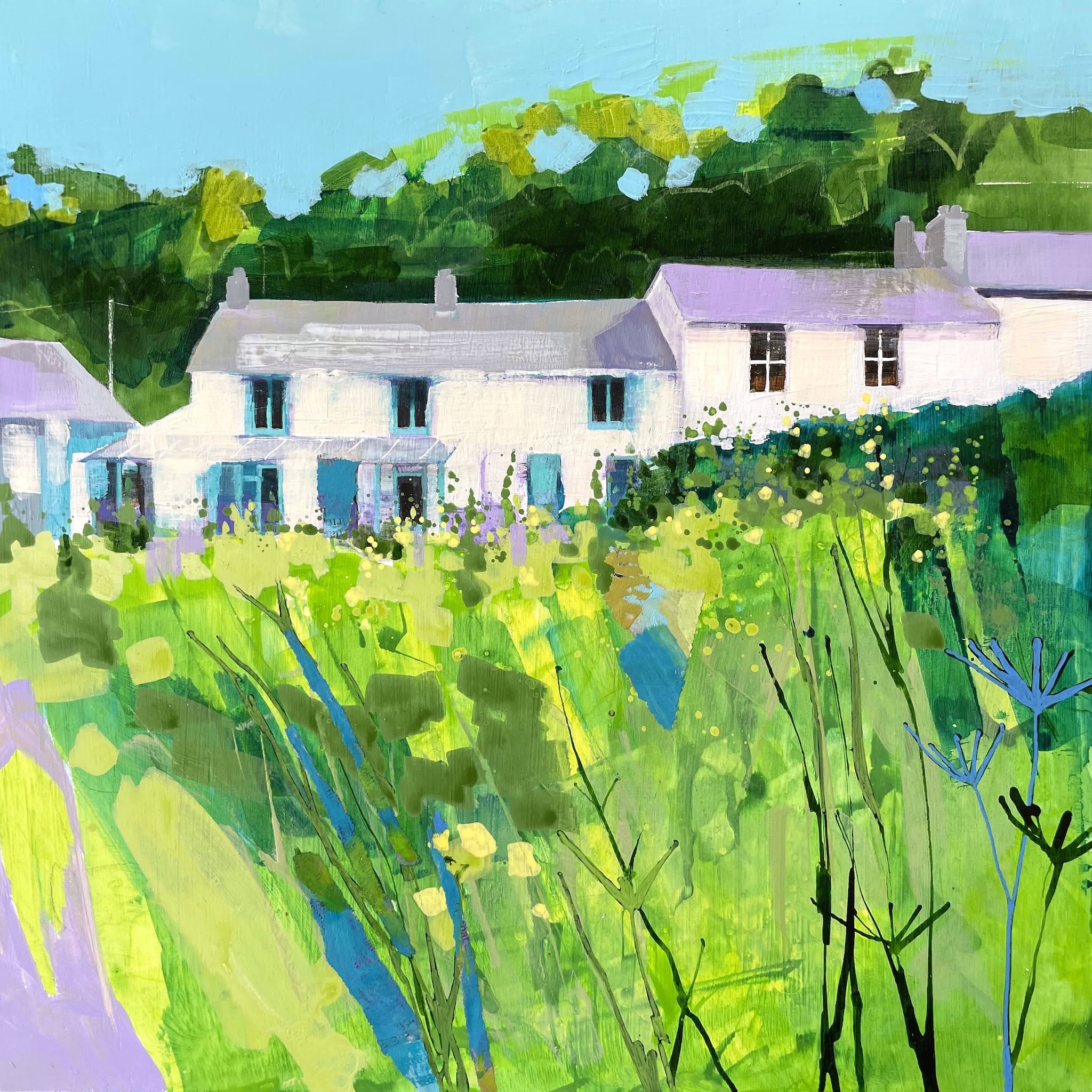 Painting of cornish cottages by artist Lucy Davies