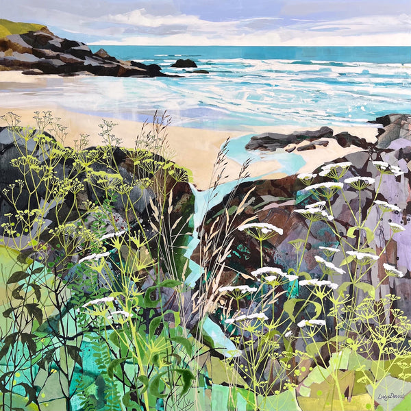 Painting of Treyarnon Bay, Cornwall by artist Lucy Davies