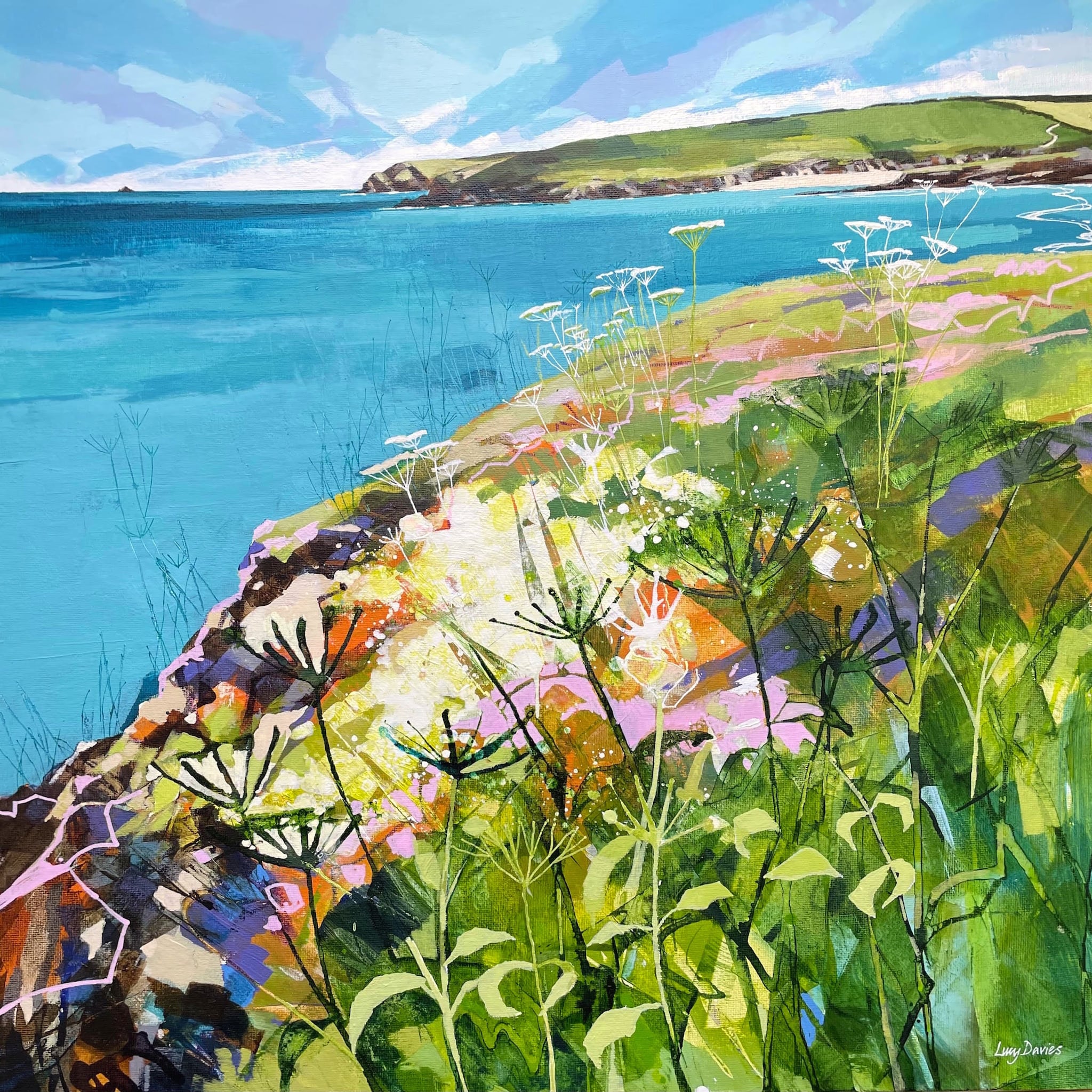 Painting of the cornish coast near Trevone by artist Lucy Davies