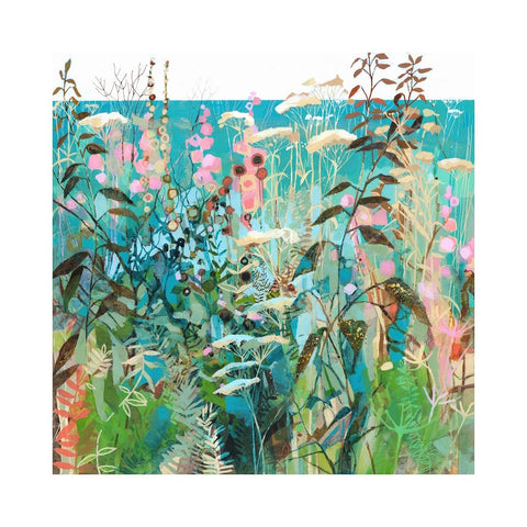 Limited edition print of flowers and grasses overlooking the sea by artist Lucy Davies