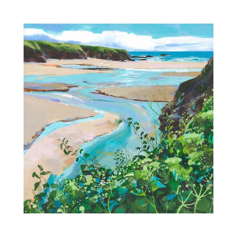 Limited edition print of the river flowing down to Porthcothan Beach in Cornwall by artist Lucy Davies