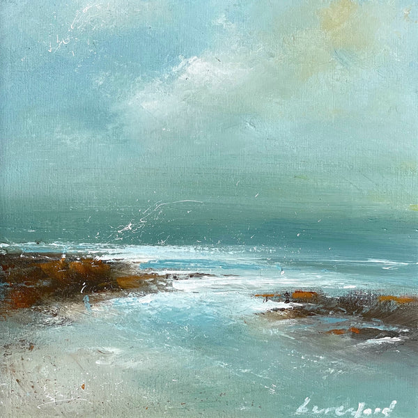 Painting of the rocks, sea and sky by artist Mark Beresford