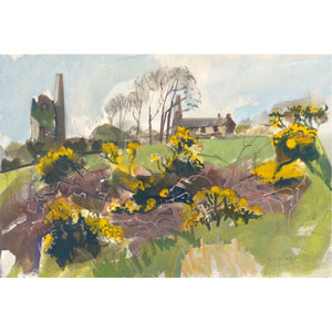Painting of a tin mine and gorse by artist Sam Dodwell