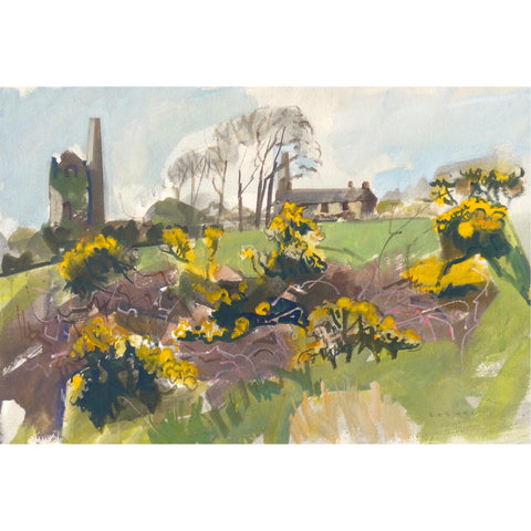 Painting of a tin mine and gorse by artist Sam Dodwell