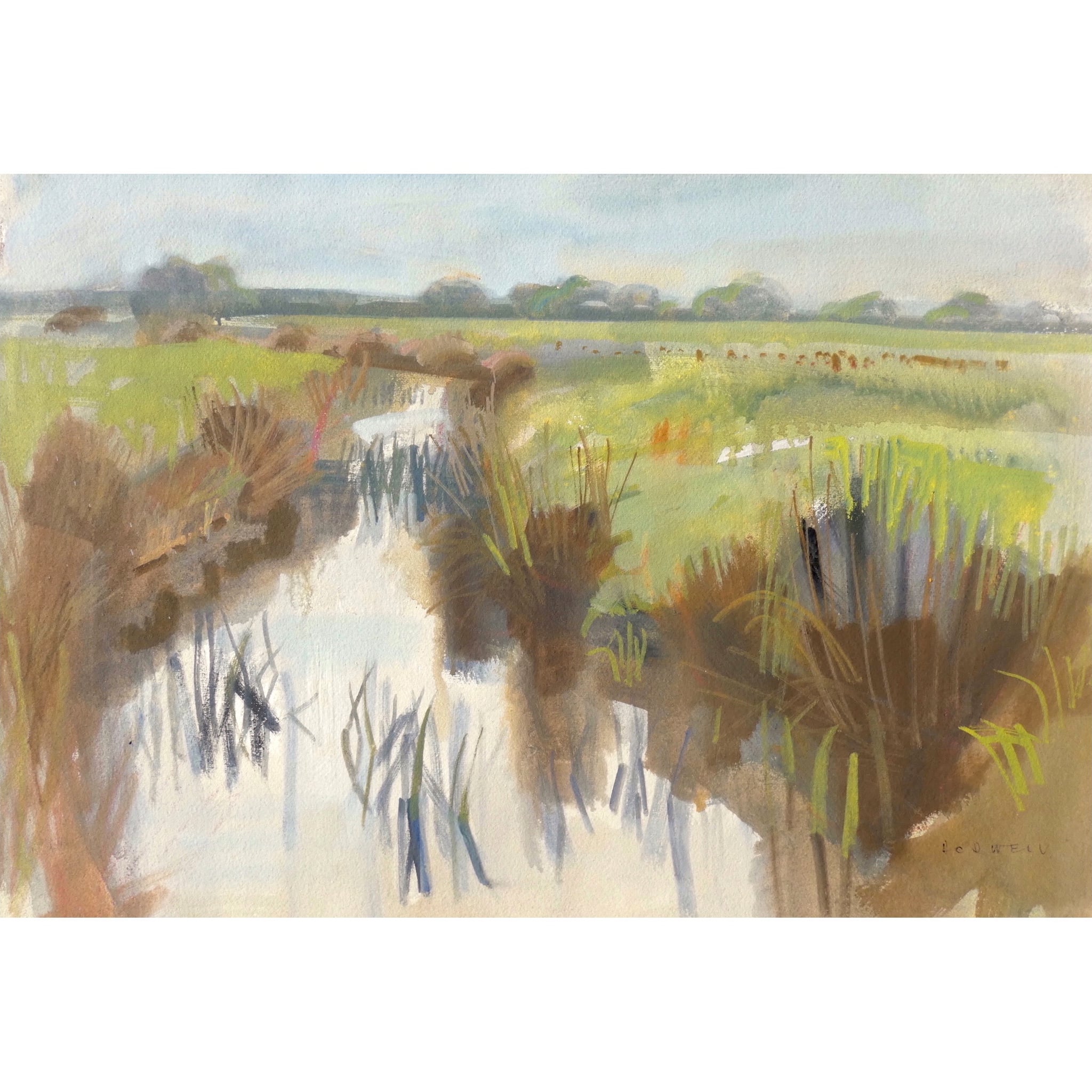 Painting of wetland by artist Sam Dodwell
