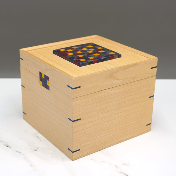 A sycamore box with dyed veneers made by Steve Parkinson