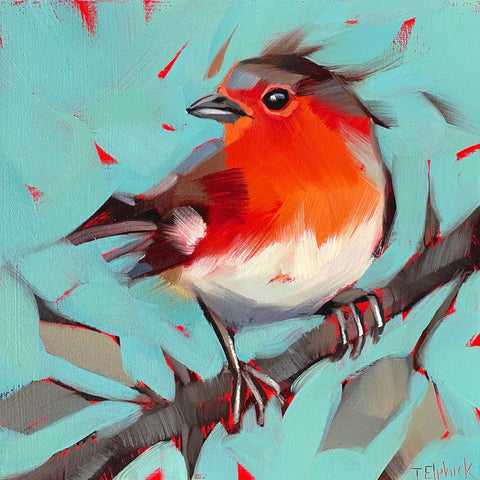 Painting of a robin by artist Tracey Elphick