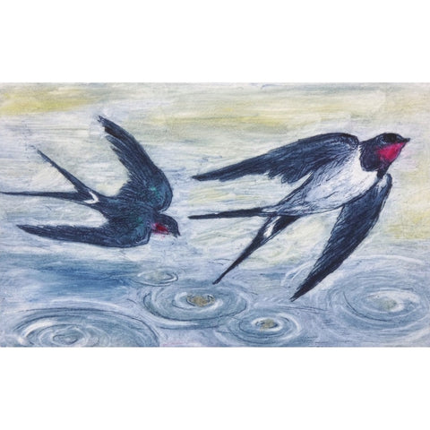 Limited edition etching of swallows over water by artist Valerie Christmas