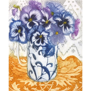 Limited edition etching of pansies by artist Valerie Christmas