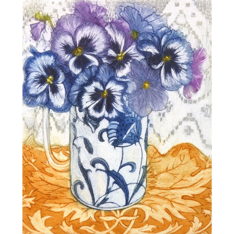 Limited edition etching of pansies by artist Valerie Christmas