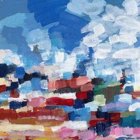 Abstract painting of a beach on a suuny day by artist Zoe James