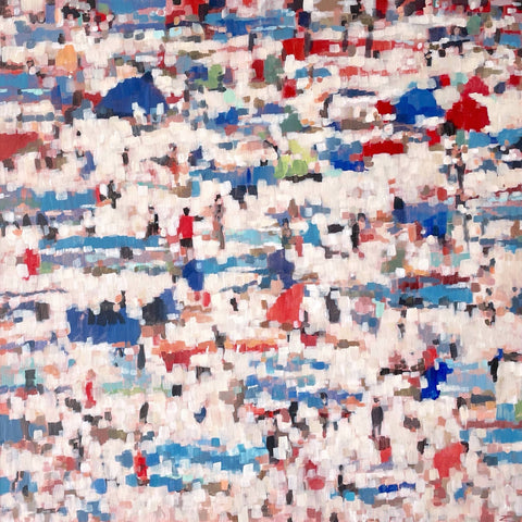 Abstract painting of a crowded beach by artist Zoe James