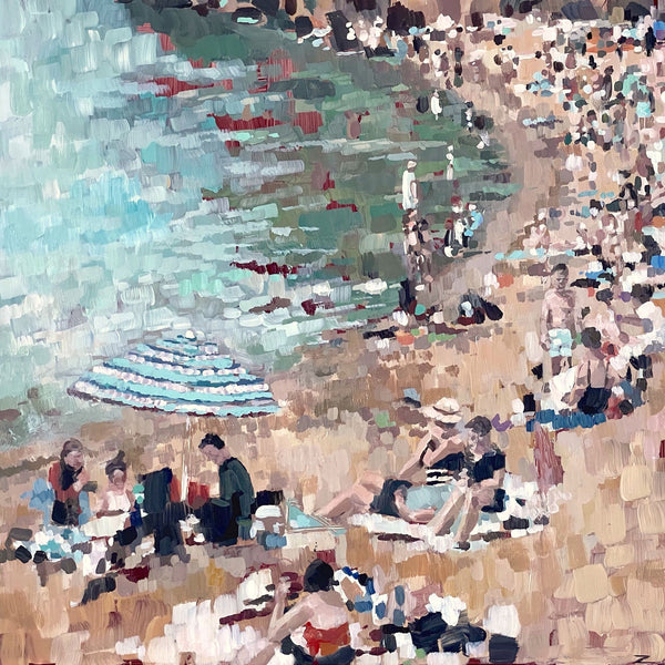 Painting of Polkerris beach is summer by artist Zoe James