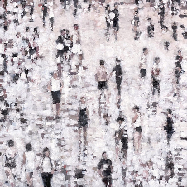 Semi abstract painting of a crowded beach by artist Zoe James
