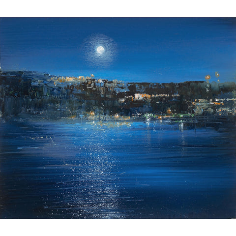 Limited edition print of the moon over Fowey, Cornwall by artist Amanda Hoskin