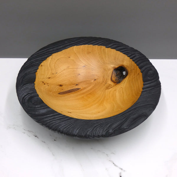 Carved and Scorched Elm Bowl