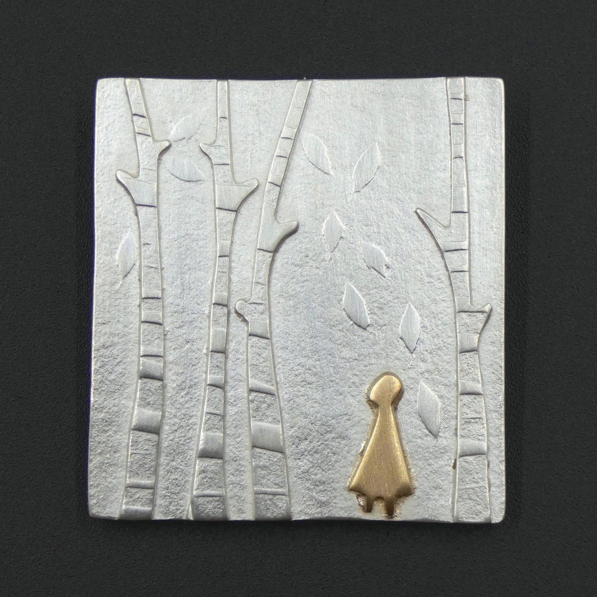 Silver and Gold Beneath Four Birch Brooch by Jeweller Becky Crow