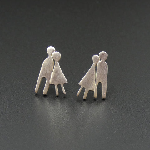 Silver Couple Stud Earrings by Jeweller Becky Crow