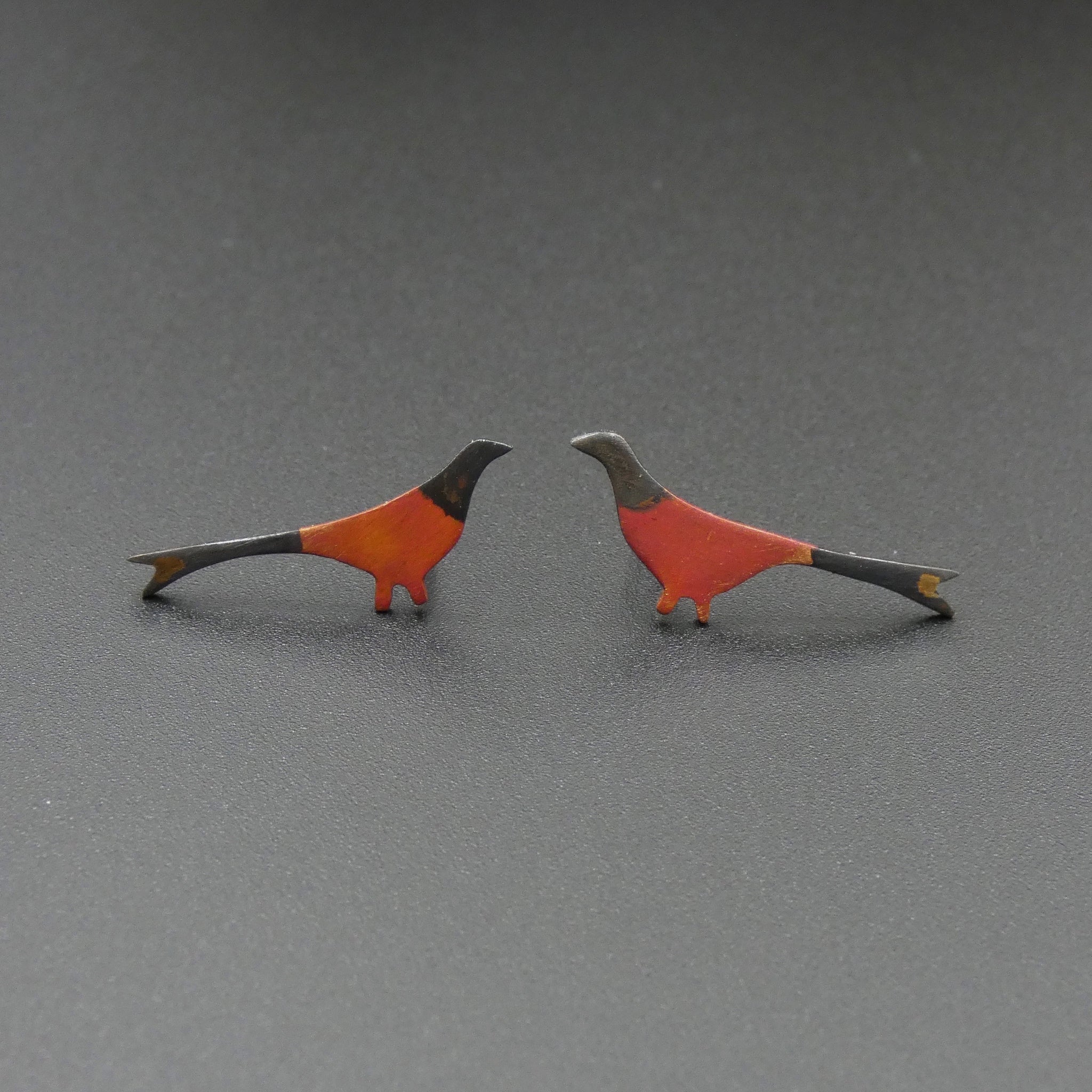Copper Pheasant Stud Earrings by Jeweller Becky Crow