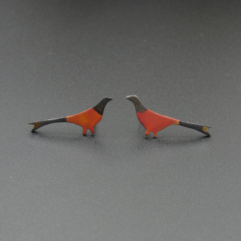 Copper Pheasant Stud Earrings by Jeweller Becky Crow