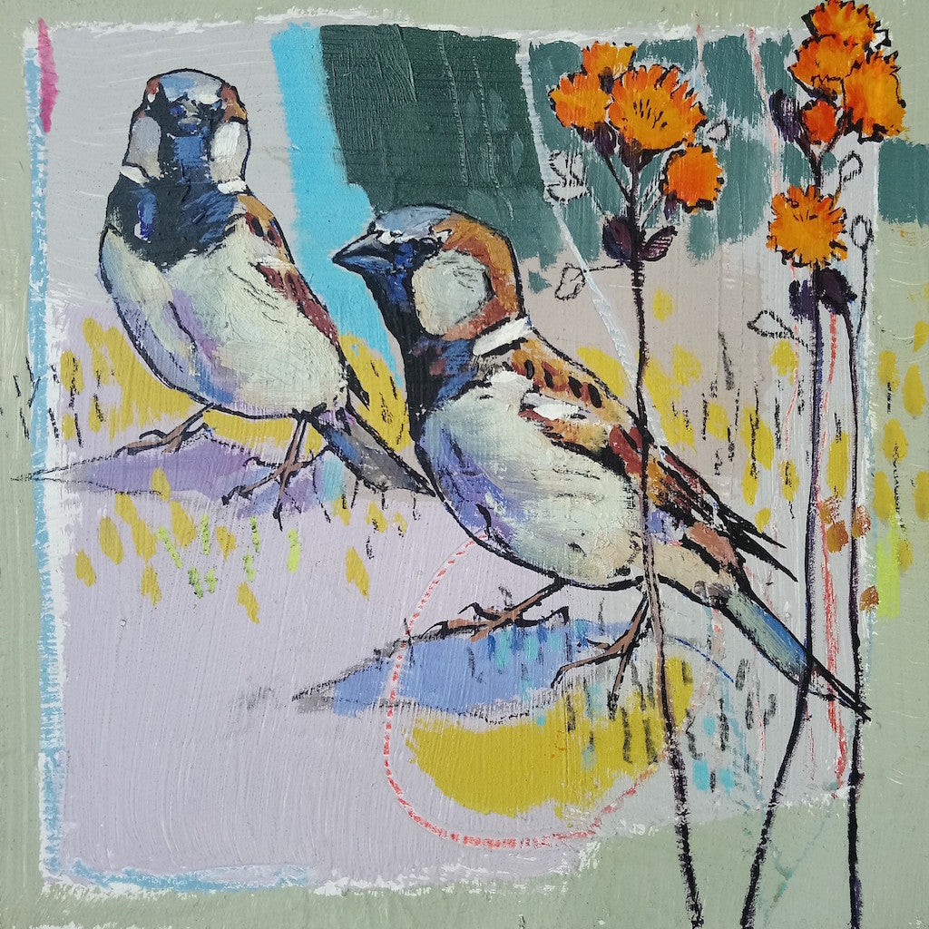 Open edition print of House Sparrows by artist Daniel Cole