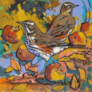 Open edition print of two redwings by artist Daniel Cole