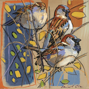 Open edition print of house sparrows by artist Daniel Cole