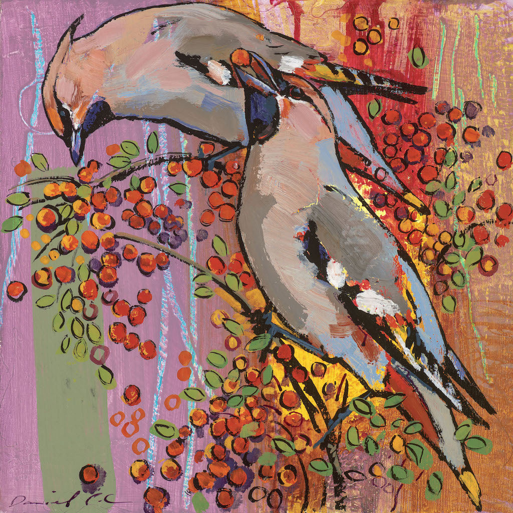 Open edition print of Waxwings by artist Daniel Cole