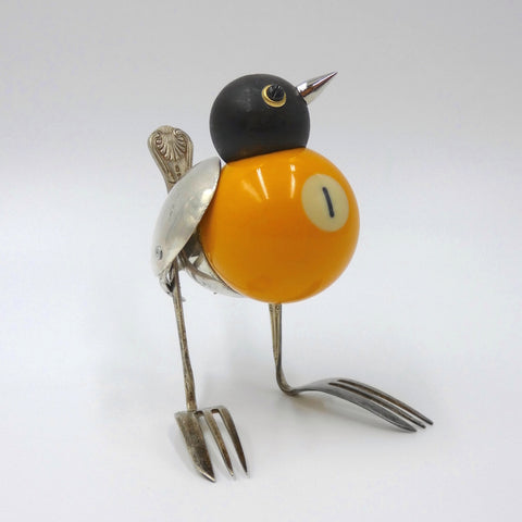 Great tit sculpture made from found objects by artist Dean Patman