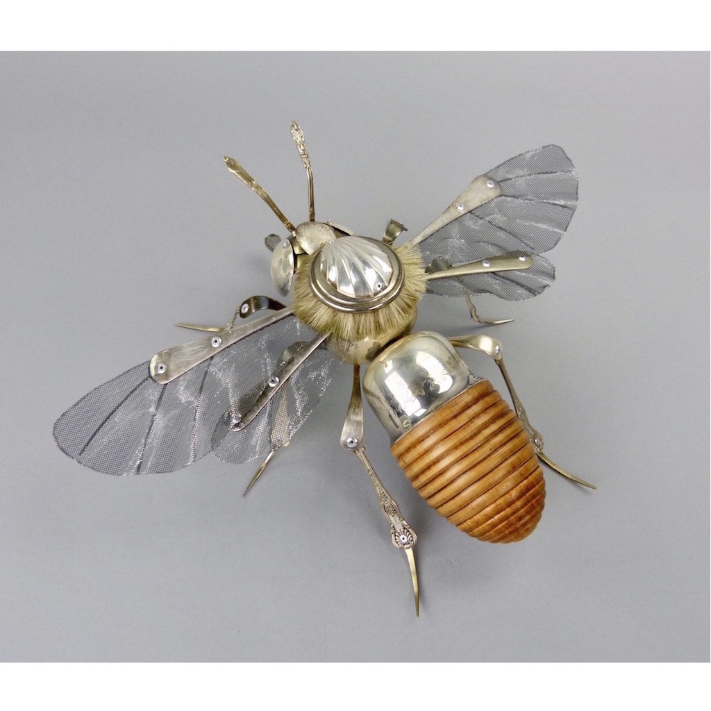 Honey bee sculpture made from found objects made by artist Dean Patman