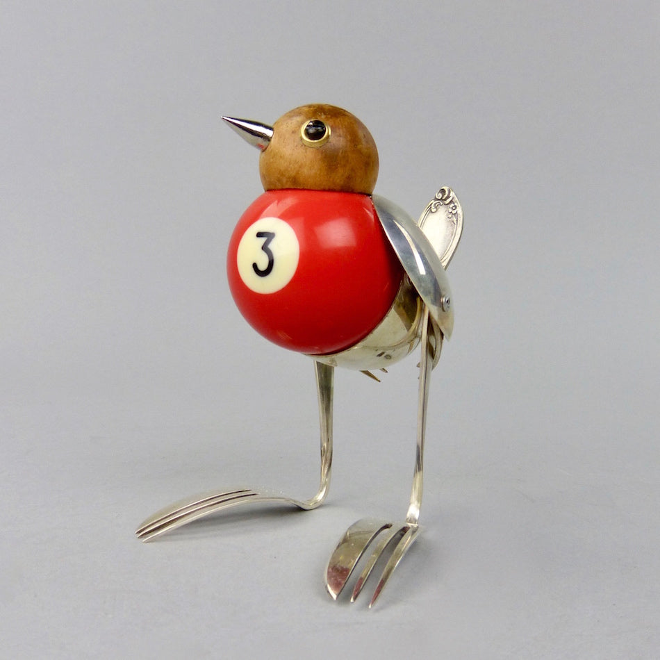 Robin sculpture made from found objects by artist Dean Patman