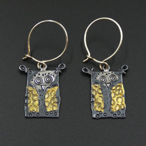 Owl earrings by jewellers John and Dawn Field