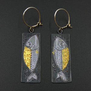 Fish earrings by jewellers John and Dawn Field