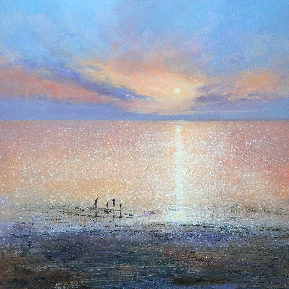 Limited edition print of a family on a sparkling beach by artist Michael Sanders