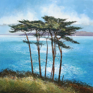 Limited edition print of pine trees on the banks of a river by artist Michael Sanders