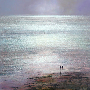 Limited edition print of a couple holding hands on a sparkling beach by artist Michael Sanders