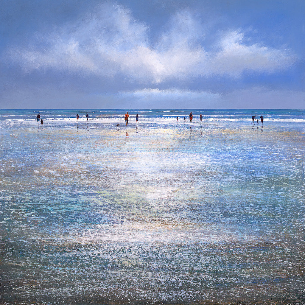 Limited edition print of people walking on a sparkling beach by artist Michael Sanders