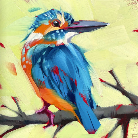 Painting of a kingfisher by artist Tracey Elphick